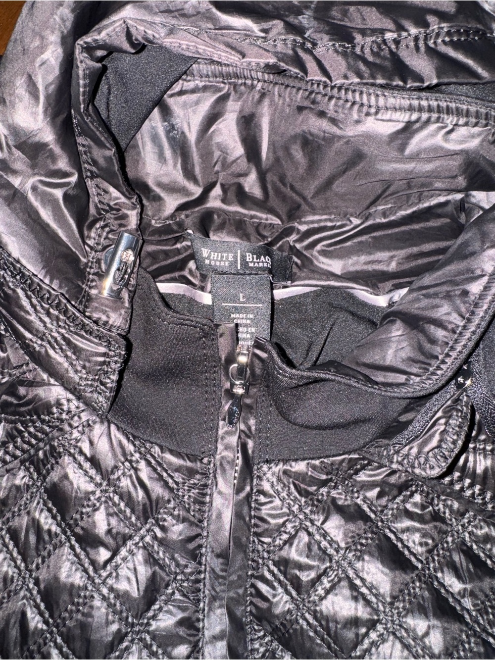 White House Black Market Black Quilted Hooded Vest